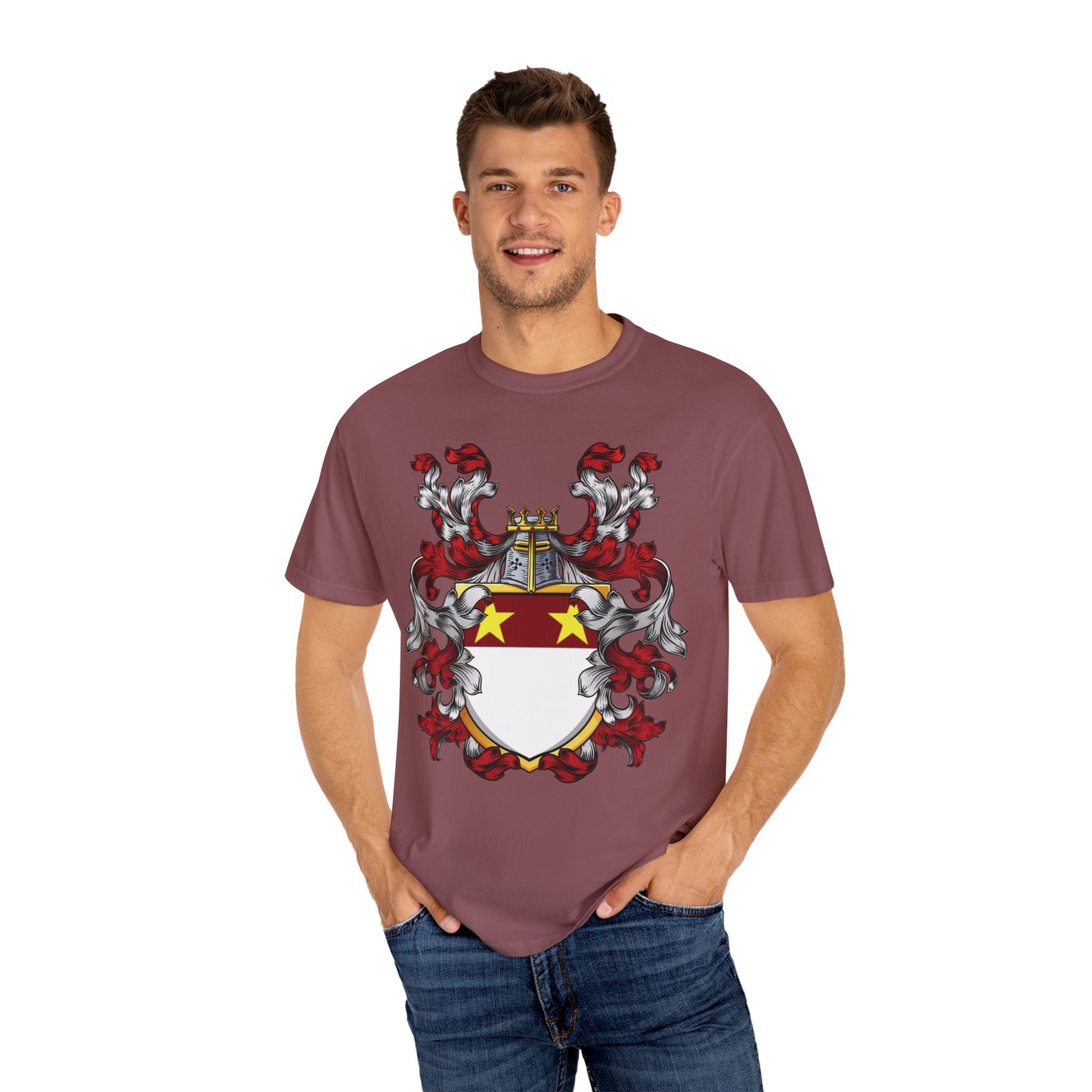 Personalized Heraldic Crest T-Shirt, Family Reunion Attire, Gift for Heritage Lovers, Unique Apparel for Celebrations