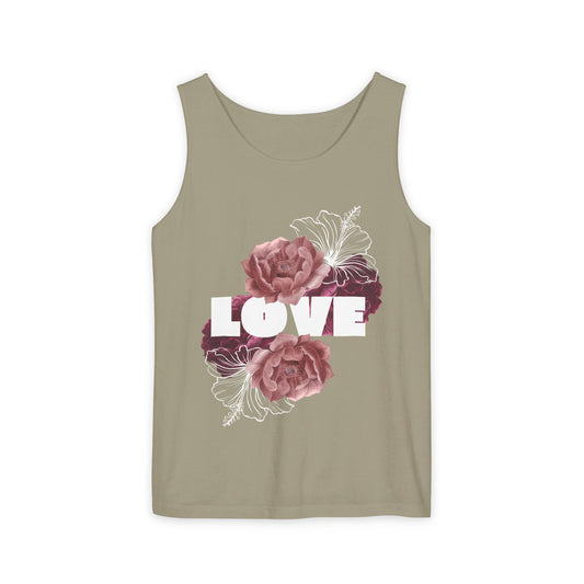 Love Floral Unisex Tank Top, Gift, Summer Apparel, Valentine's Day, Relaxed Fit, Casual Wear, Personalized Style