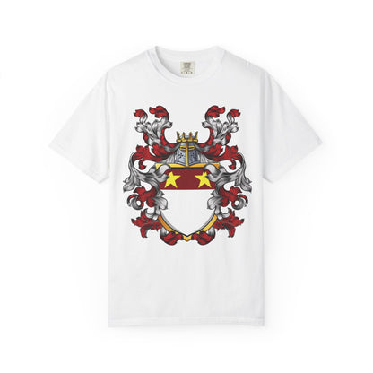 Personalized Heraldic Crest T-Shirt, Family Reunion Attire, Gift for Heritage Lovers, Unique Apparel for Celebrations