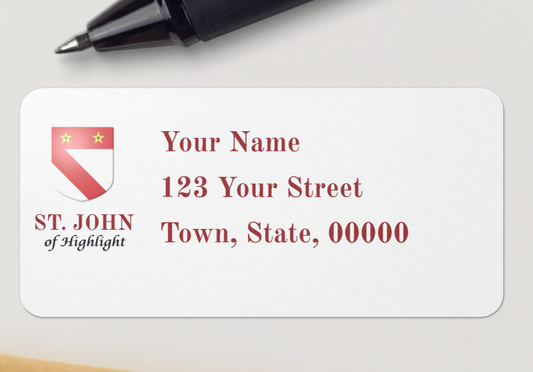 Pride in the Shield Heraldry Return Address Labels (sheet of 24 labels) | St. John of Highlight