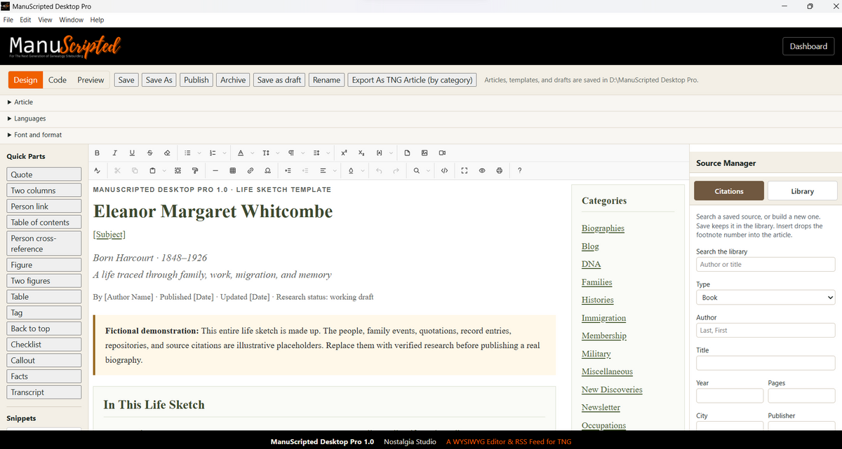 ManuScripted Desktop Pro 1.0 for TNG | WYSIWYG Editor & RSS Feed | Pre-Order