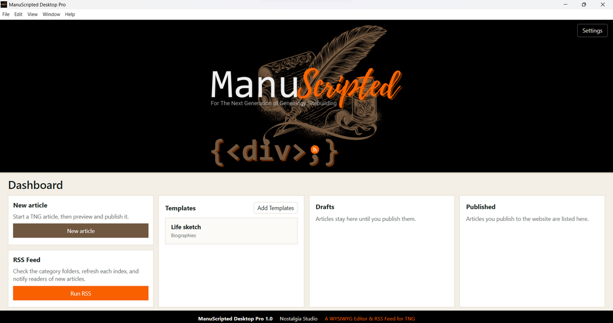 ManuScripted Desktop Pro 1.0 for TNG | WYSIWYG Editor & RSS Feed | Pre-Order