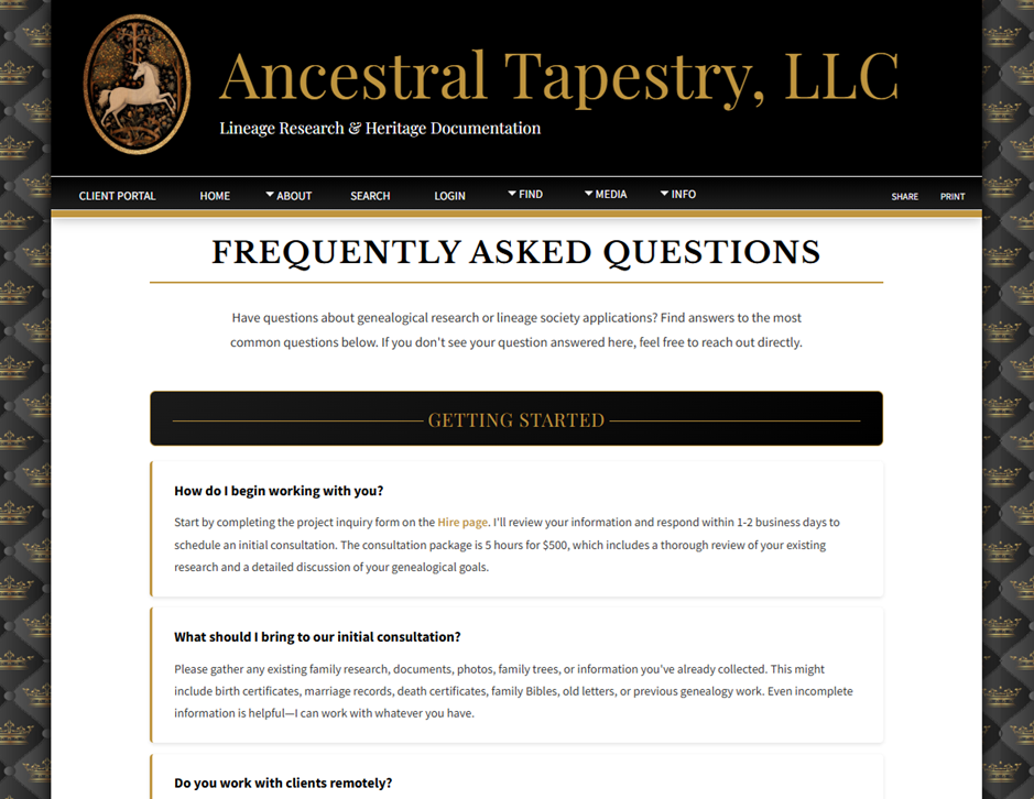 Ancestral Tapestry Website | Custom Page Change Request