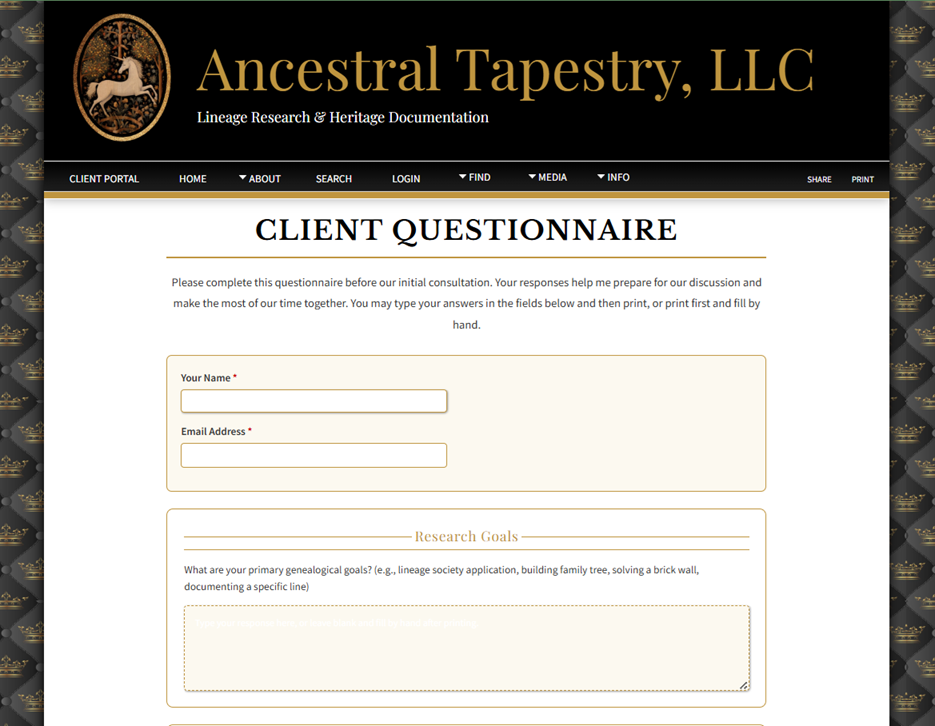 Ancestral Tapestry Website | Custom Page Change Request